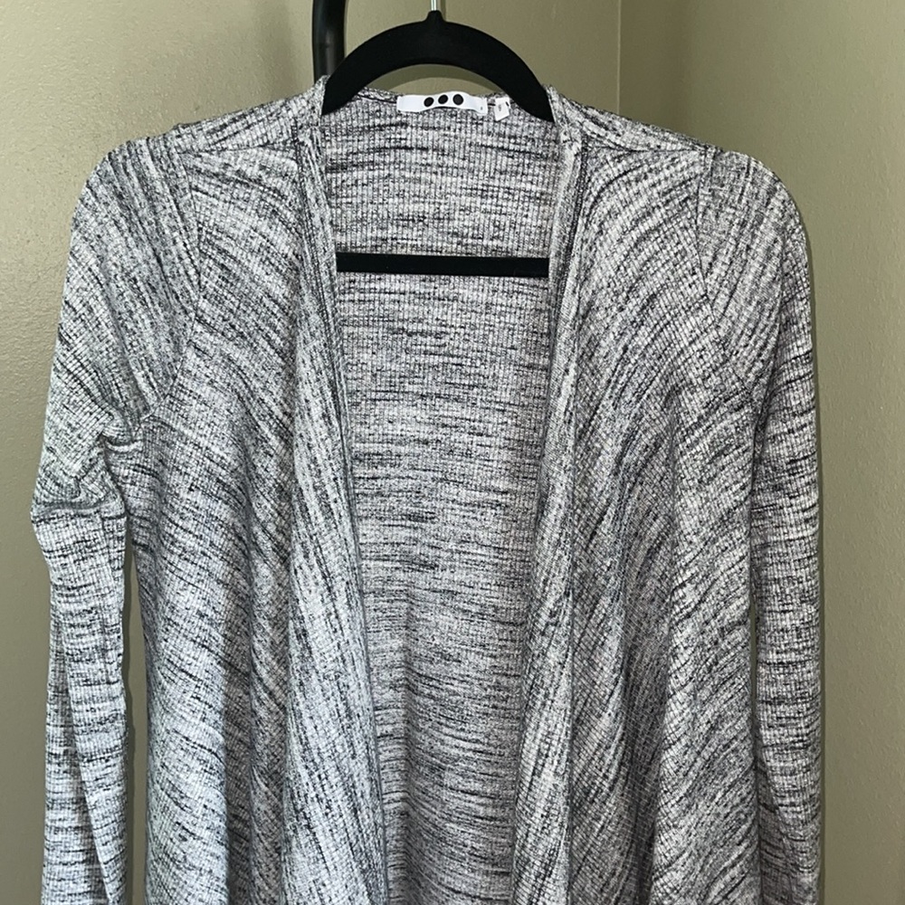 Three Dots Asymmetrical Heathered Open Cardigan Sweater Size S, Black & Gray - Picture 2 of 6